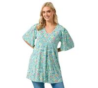 Yours Curve Floral Pleat Front Top - Women's - Plus Size Curve Green