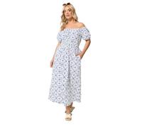 Yours Curve Floral Poplin Bardot Dress - Women's - Plus Size Curve White