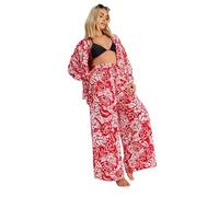 Yours Curve Floral Print Crinkle Beach Shirt - Women's - Plus Size Curve Red