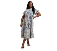 Yours Curve Floral Print Frill Sleeve Midi Dress - Women's - Plus Size Curve Blue