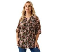 Yours Curve Floral Print Keyhole Detail Top - Women's - Plus Size Curve Black