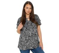 Yours Curve Floral Print Keyhole Top - Women's - Plus Size Curve Black