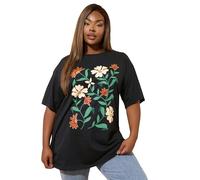Yours Curve Floral Print T-Shirt - Women's - Plus Size Curve Black