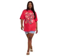 Yours Curve Floral Print T-Shirt - Women's - Plus Size Curve Red