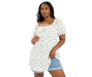 Yours Curve Floral Print Textured Frill Top - Women's - Plus Size Curve
