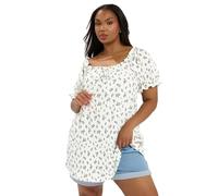Yours Curve Floral Print Textured Frill Top - Women's - Plus Size Curve White