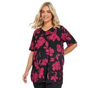 Yours Curve Floral Print Textured Top - Women's - Plus Size Curve Black
