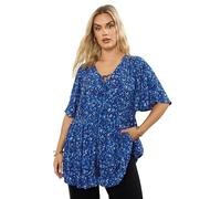 Yours Curve Floral Print Tie Front Top - Women's - Plus Size Curve Blue