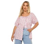 Yours Curve Floral Print Tie Front Top - Women's - Plus Size Curve Pink
