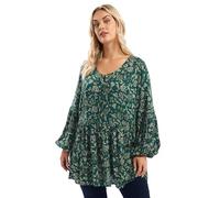 Yours Curve Floral Print Tie Neck Blouse - Women's - Plus Size Curve Green
