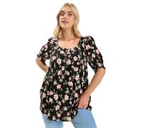 Yours Curve Floral Print Tie Neck Top - Women's - Plus Size Curve Black