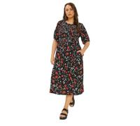 Yours Curve Floral Puff Sleeve Shirred Dress - Women's - Plus Size Curve