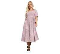 Yours Curve Floral Shirred Square Neck Midaxi Dress - Women's - Plus Size Curve Pink