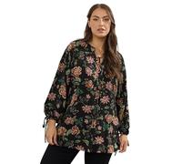 Yours Curve Floral Tie Neck Blouse - Women's - Plus Size Curve Black