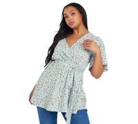 Yours Curve Floral Wrap Textured Top - Women's - Plus Size Curve Blue
