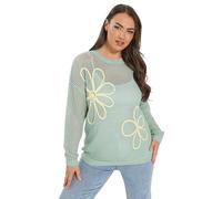 Yours Curve Flower Detail Kitted Jumper - Women's - Plus Size Curve Blue
