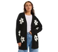 Yours Women's Flower Detail Knitted Cardigan in Black | Size: 22-24 Yours Black 22-24