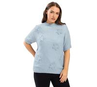 Yours Curve Flower Detail Short Sleeve Jumper - Women's - Plus Size Curve Light Blue