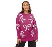 Yours Curve Fluffy Bow Knitted Jumper - Women's - Plus Size Curve Pink