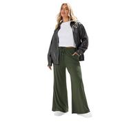 Yours Curve Forest Green Ribbed Wide Leg Trousers - Women's - Plus Size Curve