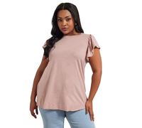 Yours Curve Frill Sleeve Stud T-Shirt - Women's - Plus Size Curve Pink