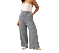 Yours Curve Gingham Crinkle Wide Leg Trousers - Women's - Plus Size Curve Black