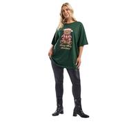 Yours Curve Glitter 'Beary Merry Christmas' Bow Novelty T-Shirt - Women's - Plus Size Curve Green