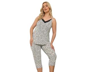 Yours Curve Green Abstract Soft Touch Cropped Pyjama Set - Women's - Plus Size Curve