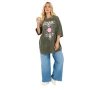 Yours Curve Green Acid Wash 'Cosmic' Oversized T-Shirt - Women's - Plus Size Curve
