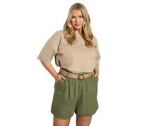 Yours Curve Green Belted Linen Shorts - Women's - Plus Size Curve
