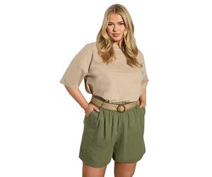 Yours Curve Green Belted Linen Shorts - Women's - Plus Size Curve
