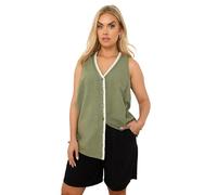 Yours Curve Green Blanket Stitch Linen Vest Top - Women's - Plus Size Curve