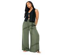 Yours Curve Green Chambray Tie Front Wide Leg Trousers - Women's - Plus Size Curve
