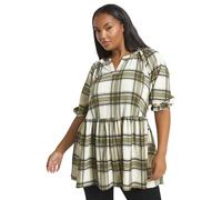 Yours Curve Green Check Textured Peplum Top - Women's - Plus Size Curve