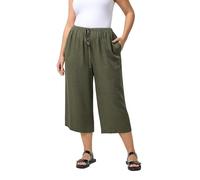 Yours Curve Green Cropped Linen Trousers - Women's - Plus Size Curve