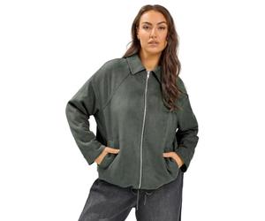 Yours Curve Green Faux Suede Bomber Jacket - Women's - Plus Size Curve