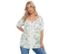 Yours Curve Green Floral Crochet Top - Women's - Plus Size Curve