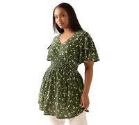 Yours Curve Green Floral Print Flutter Sleeve Top - Women's - Plus Size Curve