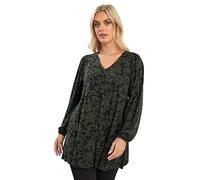Yours Curve & Green Floral Print Pleat Front Top - Women's - Plus Size Curve