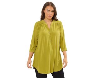 Yours Curve Green Half Placket Ribbed Shirt - Women's - Plus Size Curve