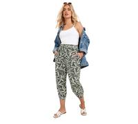 Yours Curve Green Leaf Print Cropped Balloon Trousers - Women's - Plus Size Curve