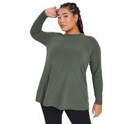 Yours Curve Green Long Sleeve Ribbed Swing Top - Women's - Plus Size Curve