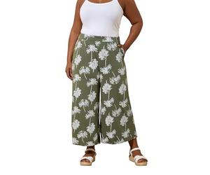 Yours Curve Green Palm Tree Midaxi Culottes - Women's - Plus Size Curve
