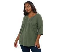 Yours Curve Green Pintuck Henley Top - Women's - Plus Size Curve