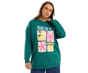 Yours Curve Green 'Sicily' Slogan Sweatshirt - Women's - Plus Size Curve