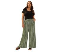 Yours Curve Green Stripe Textured Wide Leg Trousers - Women's - Plus Size Curve