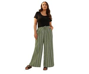 Yours Curve Green Stripe Textured Wide Leg Trousers - Women's - Plus Size Curve