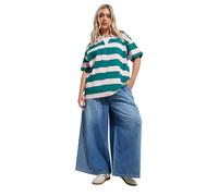 Yours Curve Green & Striped Rugby Collar T-Shirt - Women's - Plus Size Curve
