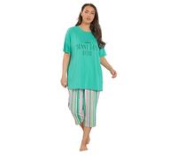 Yours Curve Green 'Sunny Days' Stripe Cropped Pyjama Set - Women's - Plus Size Curve