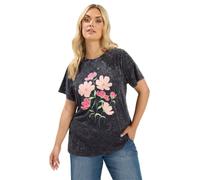Yours Curve Grey Acid Wash Flower T-Shirt - Women's - Plus Size Curve